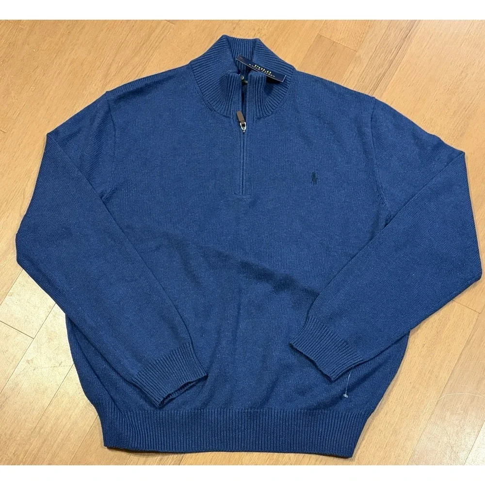 New Polo Ralph Lauren 1/4 Zip Mens XXL Blue Quarter Zip Sweater Pullover NWT